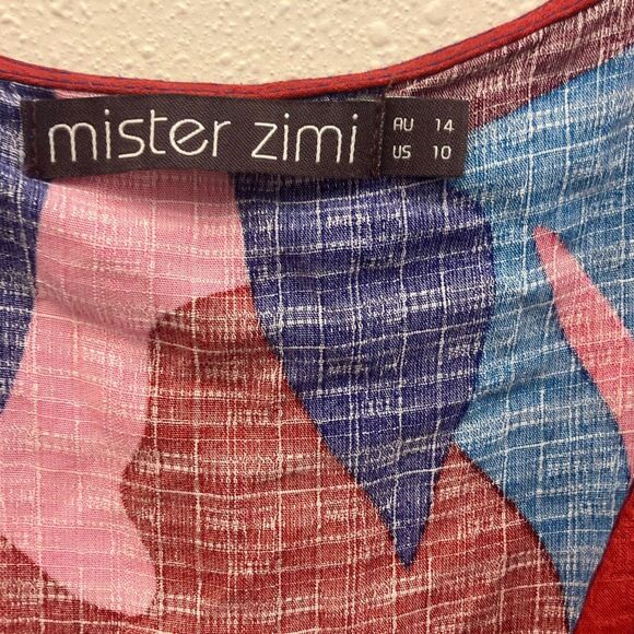 Mister zimi Zuri rayon colorful V-Neck midi dress balloon sleeve size 10 #720 - Picture 10 of 13